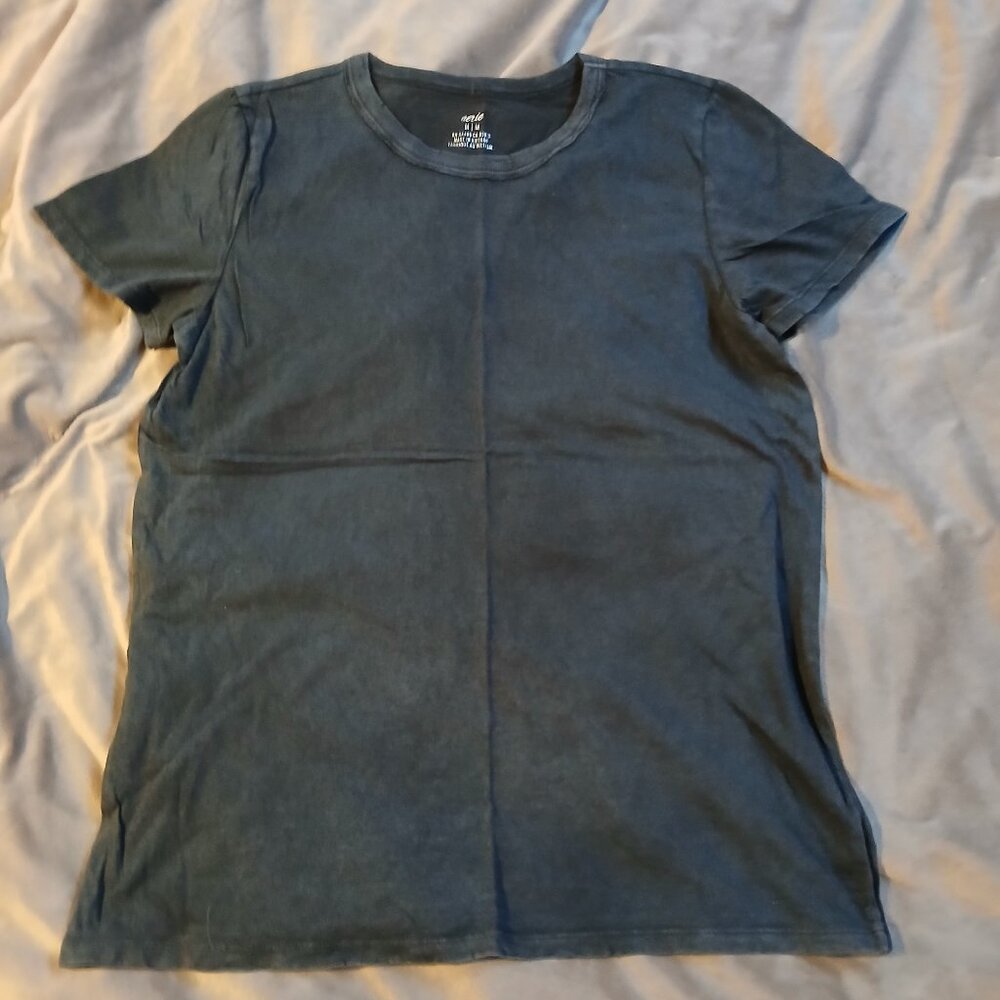 Aerie Women's Dark Grey Crew Neck Short Sleeve Distressed Tee NWT